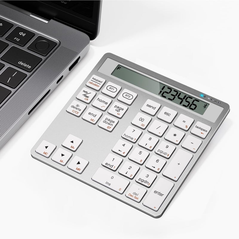 HoRiMe Number Pad for Laptop - Rechargeable Wireless Number Keypad 34 Keys with Dual Bluetooth, 2 in 1 Numeric Keypad Calculator with Display - Portable Slim Numpad for Windows, Mac, iMac, PC, Tablet - Image 1